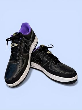 Nike Air Force 1 Low '07 LV8 World Champ Lakers M Sz 10, W Sz 11.5 Black Purple
